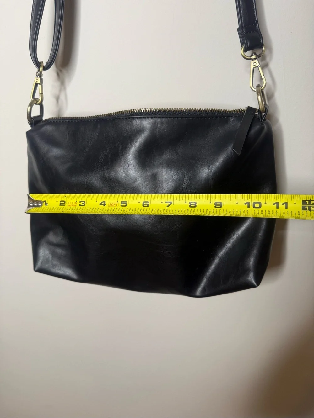 Joy Susan Black Leather Shoulder Bag with Gold Hardware